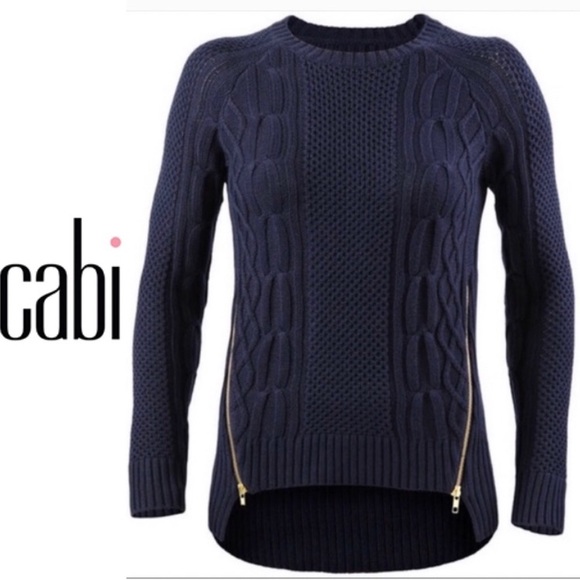 CABI Cable Knit Crew Neck Zipper Pullover Sweater - Picture 2 of 8